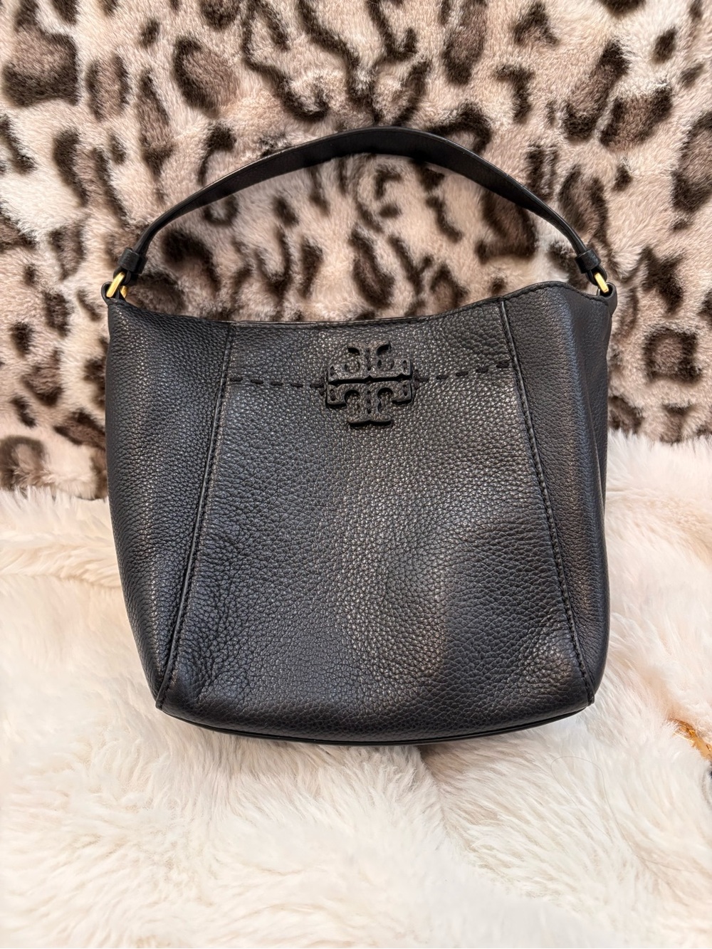 TORY Burch Black Pebbled Leather Hobo Bag with set with detachable shoulde